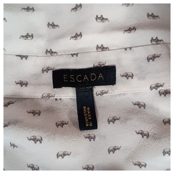 Escada Silk Blouse Womens Large Button Up Shirt Top Ivory Elephant Long Sleeve - Picture 3 of 4
